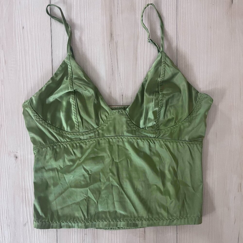 Free People Olive Green Satin Cami XS NWOT